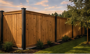 Wood privacy fence along a yard